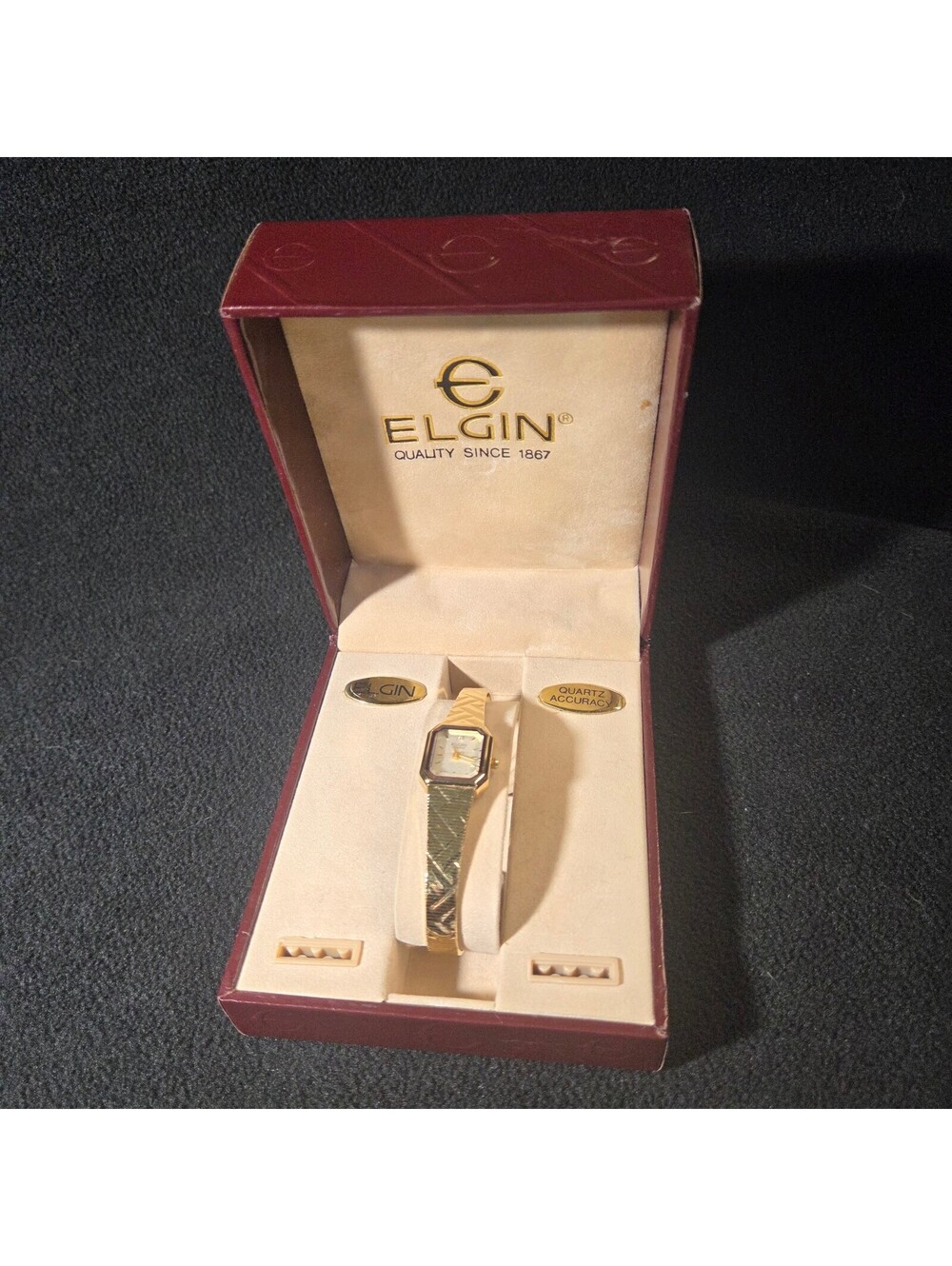 Vintage Elgin Women's Gold Tone Quartz Bangle Watch w/ Original Box
